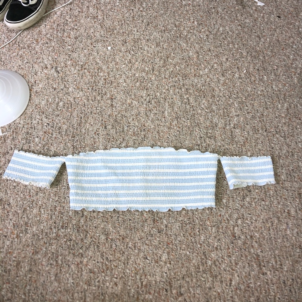 Striped off the shoulder bikini top